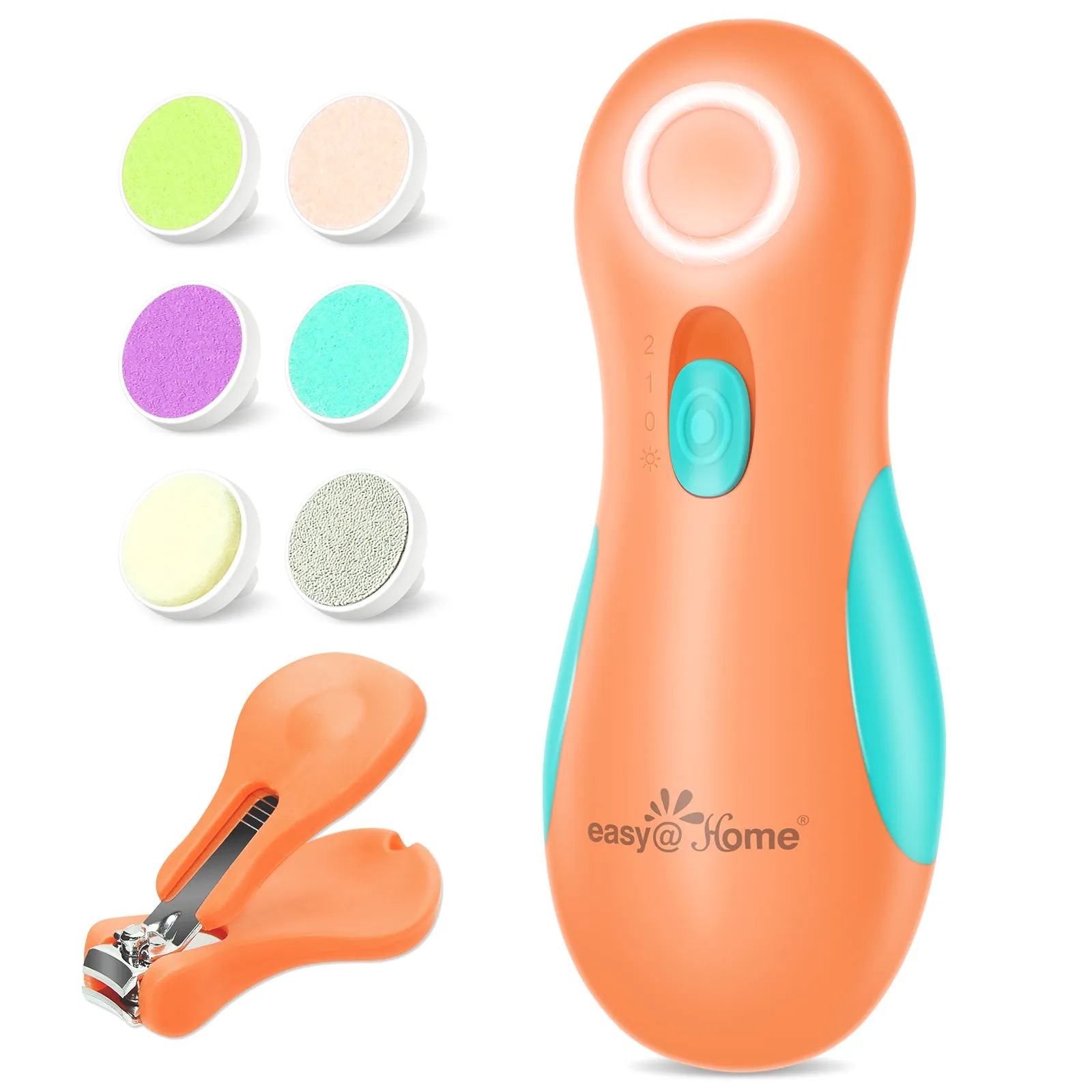 Electric Baby Nail File Trimmer: Easy@Home Safe Nail Clippers Kit - Baby Nail Clippers with 6 Grinding Heads and LED Light for Newborn Toddler Kids or Adults | Fingernails Care Trim ENT019