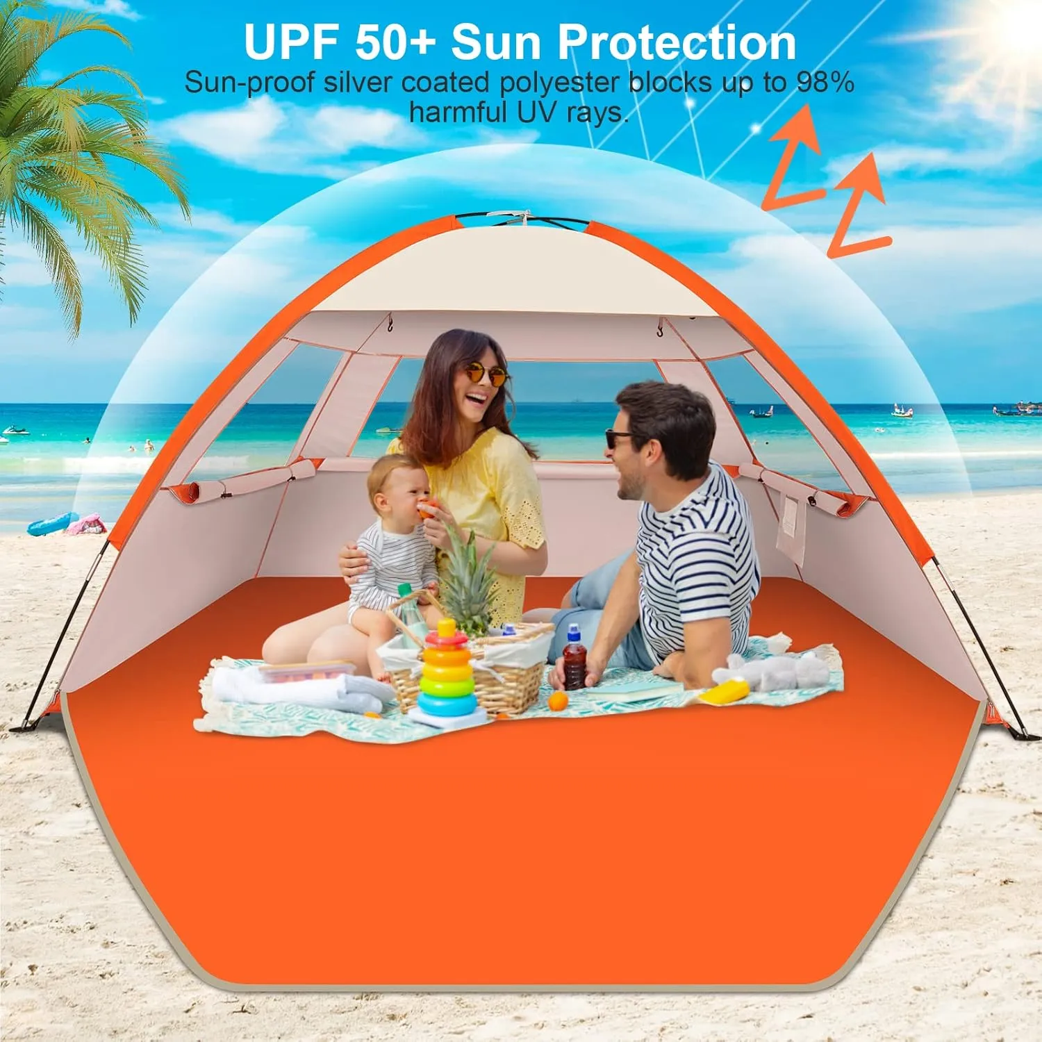 Gorich Beach Tent Sun Shelter for 3/4-5/6-7/8-10 Person with UPF 50 UV Protection, Lightweight & Easy Setup Beach Shade Canopy, Portable Beach Shade Tent Beach Cabana