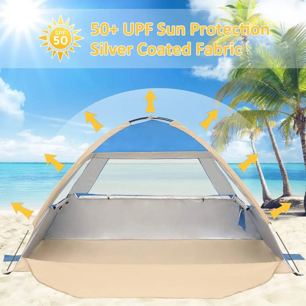 Gorich Beach Tent Sun Shelter for 3/4-5/6-7/8-10 Person with UPF 50 UV Protection, Lightweight & Easy Setup Beach Shade Canopy, Portable Beach Shade Tent Beach Cabana