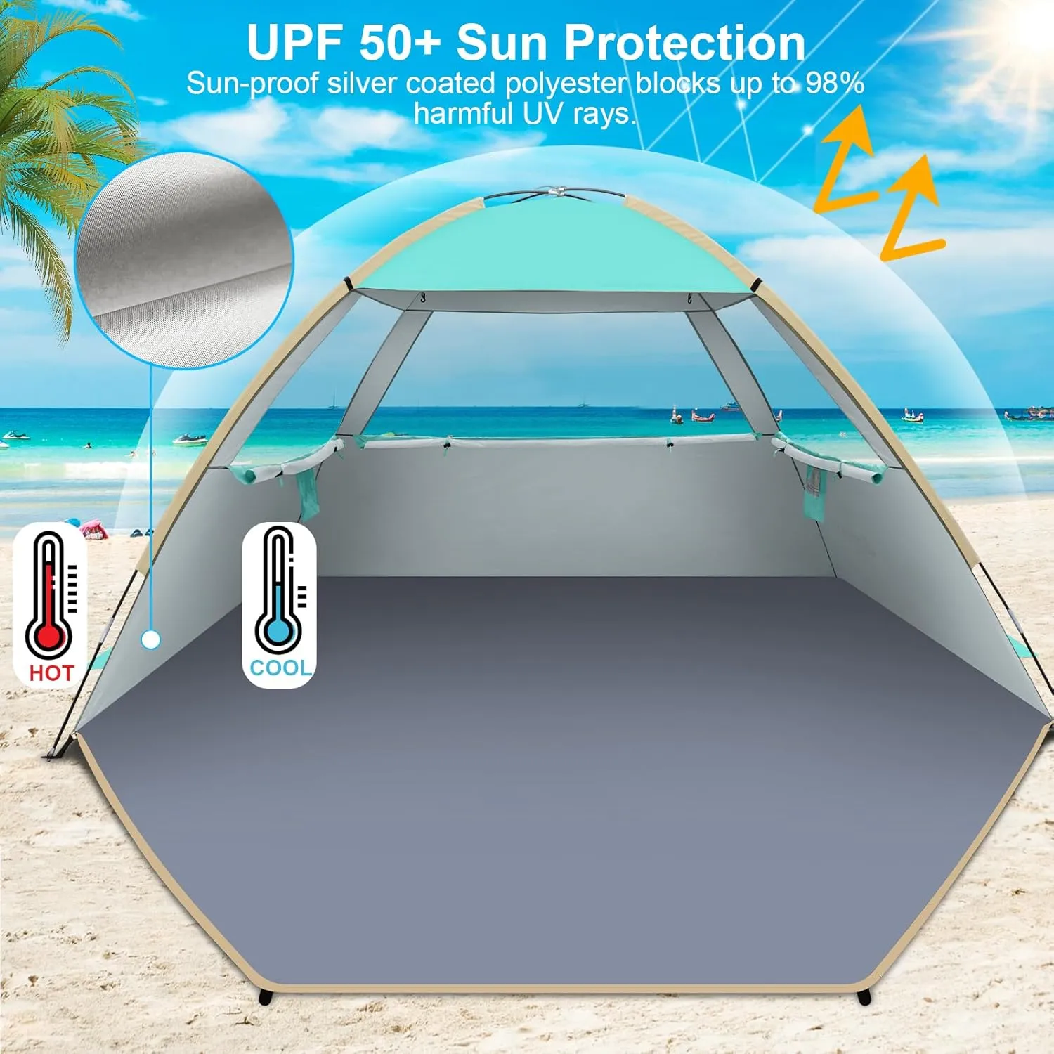 Gorich Beach Tent Sun Shelter for 3/4-5/6-7/8-10 Person with UPF 50 UV Protection, Lightweight & Easy Setup Beach Shade Canopy, Portable Beach Shade Tent Beach Cabana