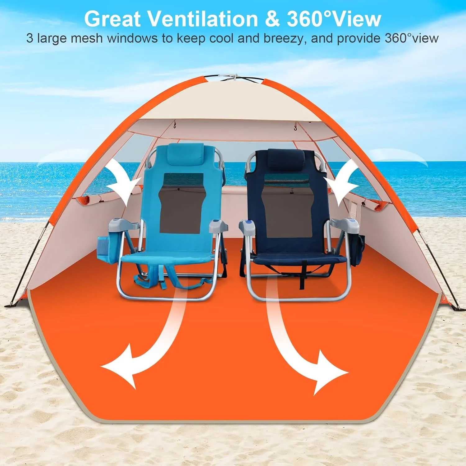 Gorich Beach Tent Sun Shelter for 3/4-5/6-7/8-10 Person with UPF 50 UV Protection, Lightweight & Easy Setup Beach Shade Canopy, Portable Beach Shade Tent Beach Cabana